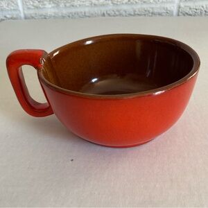 Mid Century Modern Frankoma Pottery Lazy Bones Flame Red Orange Mug Cup 4SC